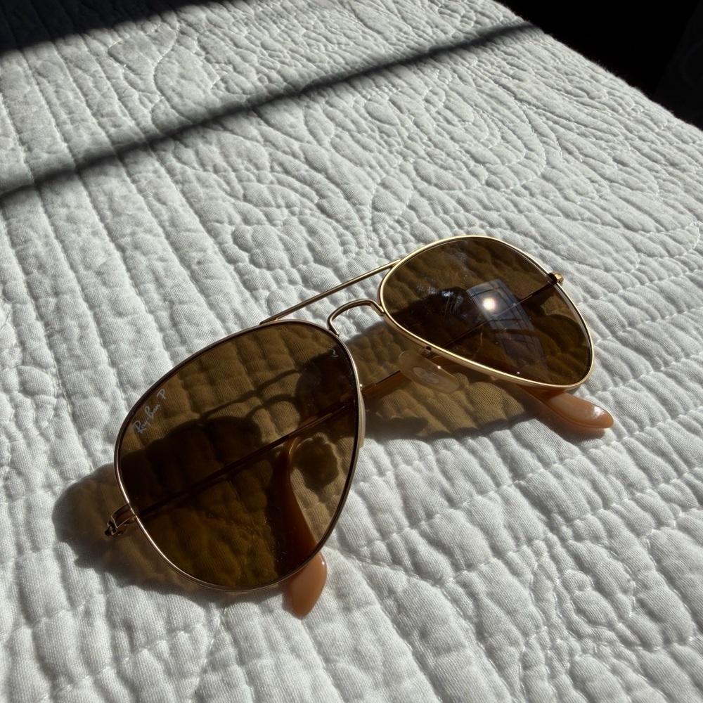 Ray-Ban Gold and Brown Aviator Sunglasses